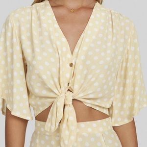 Faithfull the Brand yellow polka dot tie top. S
